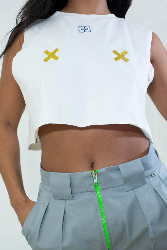 Pantalon gris zip vert fluo Camille