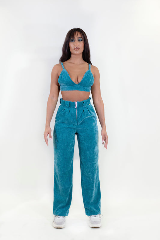 Pantalon en velours bleu Dakini
